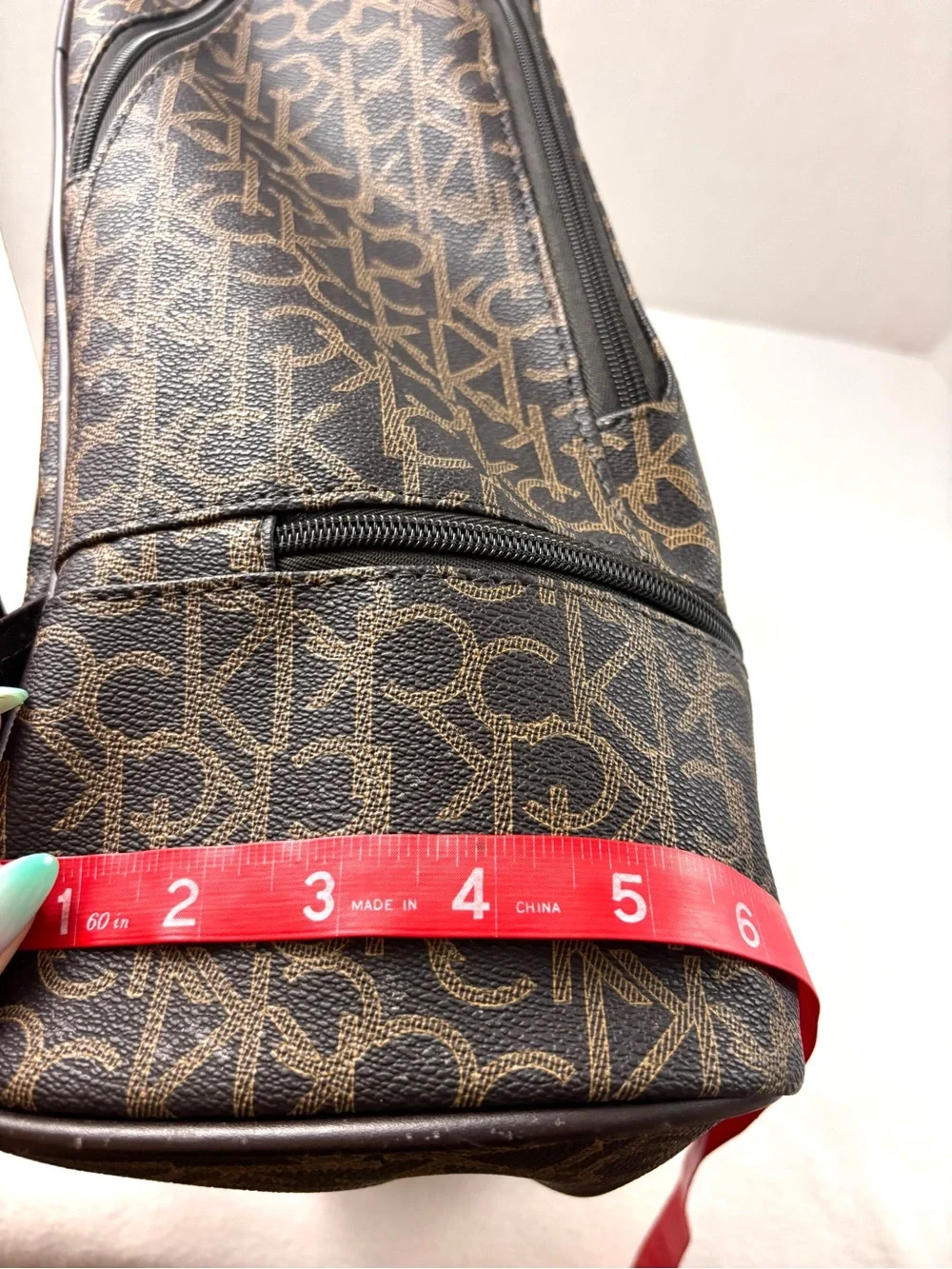 Calvin‎ Klein Elaine Signature Brown Monogram Key Item Flap Large Backpack
